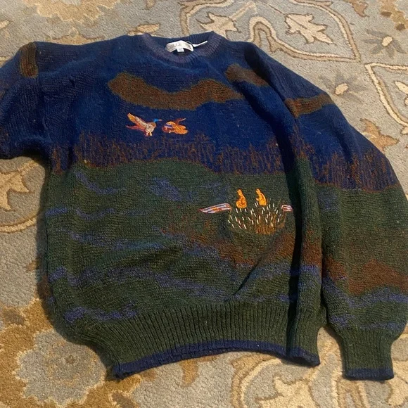 Vintage duck scene Men's Blue and Green Sweater Collectif XL $80 - Picture 1 of 7